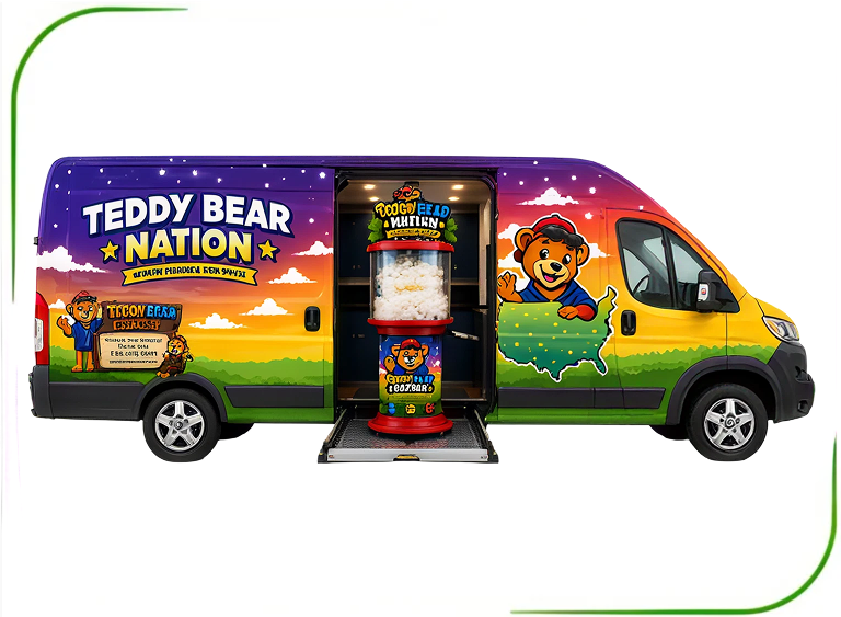 Colorful van with teddy bear design.